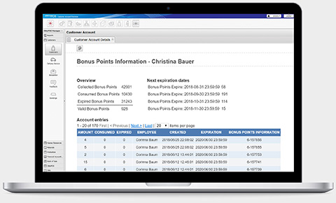 OktoPOS Manager bonus point account screen