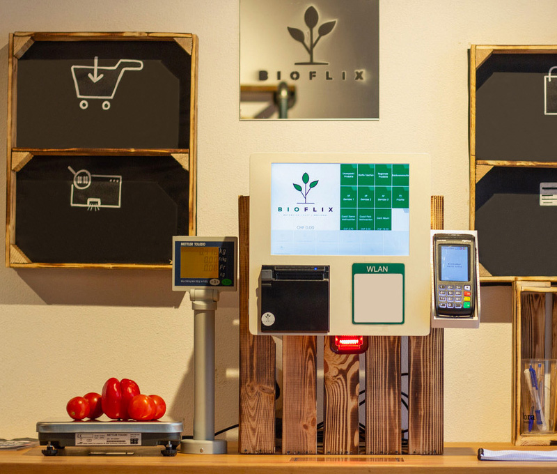 Self checkout Terminal at shop counter