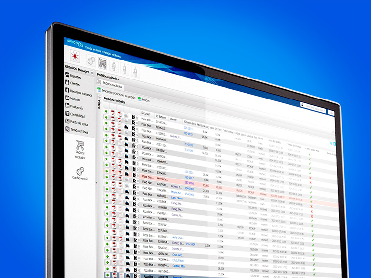 Lista de pedidos en el software de gestión