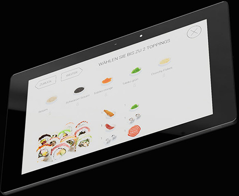 E-menu tablet with side order selection