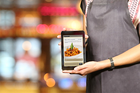 Restaurant staff with e-menu example