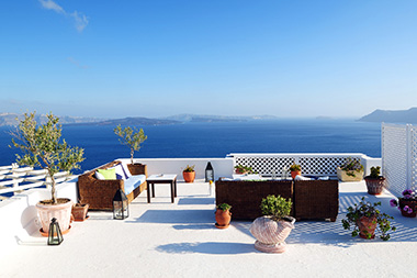 Hotel balcony with view of the ocean