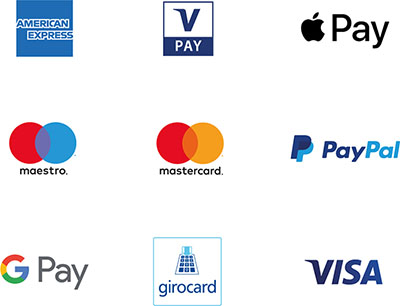 Logotipos de métodos de pago, incluidos PayPal, Visa, mastercard