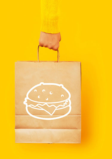 Take Away Papiertüte mit Burger Icon darauf