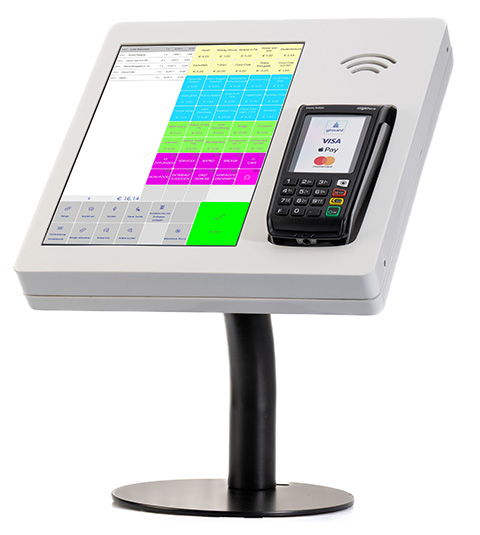 Terminal de caja con soporte y lector de tarjetas